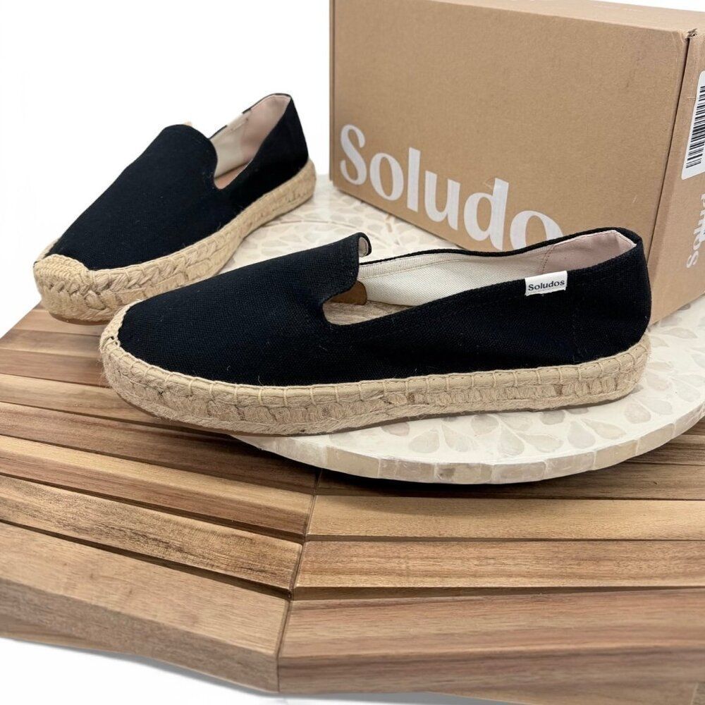 Soludos Platform Espadrille Smoking Slippers Slip On Loafers Black Size 10